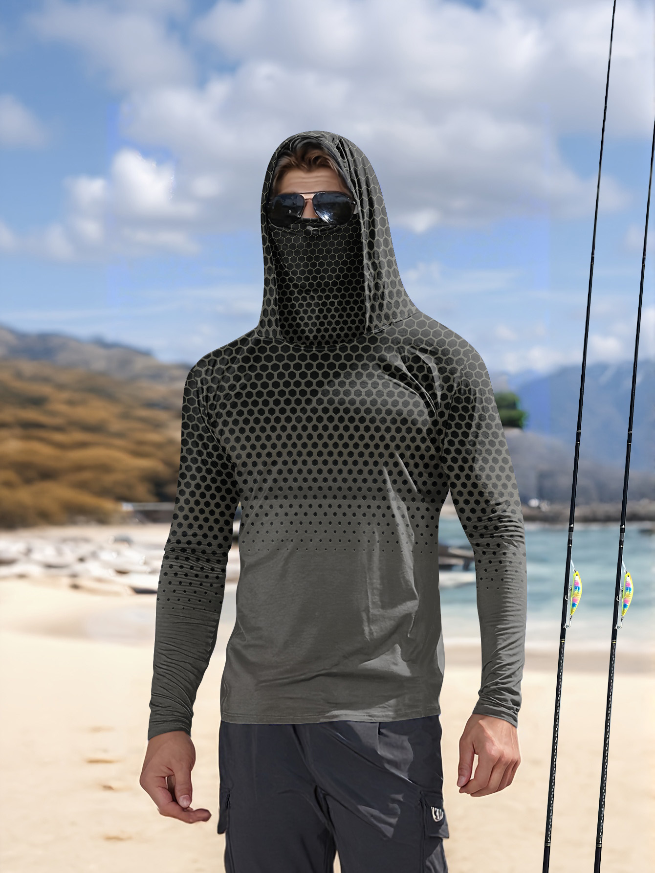 Grijs gradiënt honingraatpatro - Fishing Hoodie recensie en prijs